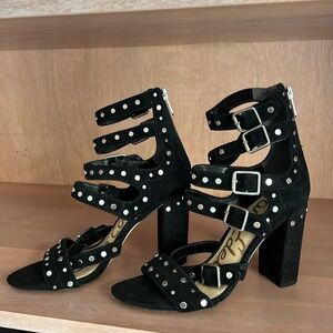 Sam Edelman Black Buckle Heels w/ Silver Studs and Zip-up Back